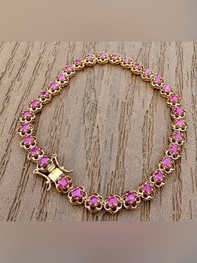 18K Gold Over Sterling Silver 4.55 CTW AAA Ruby 7.4” Bracelet